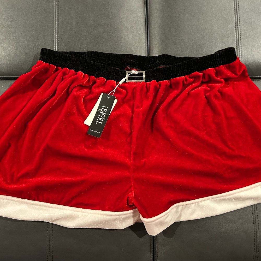 iEFiEL Red and White Velvet Festive Santa-esque Shorts